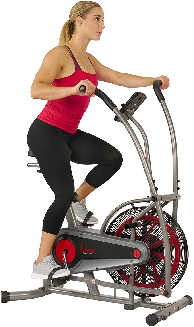 Sunny Health & Fitness Motion Air Bike, Fan Exercise Bike with Unlimited Resistance and Tablet Holder Hover